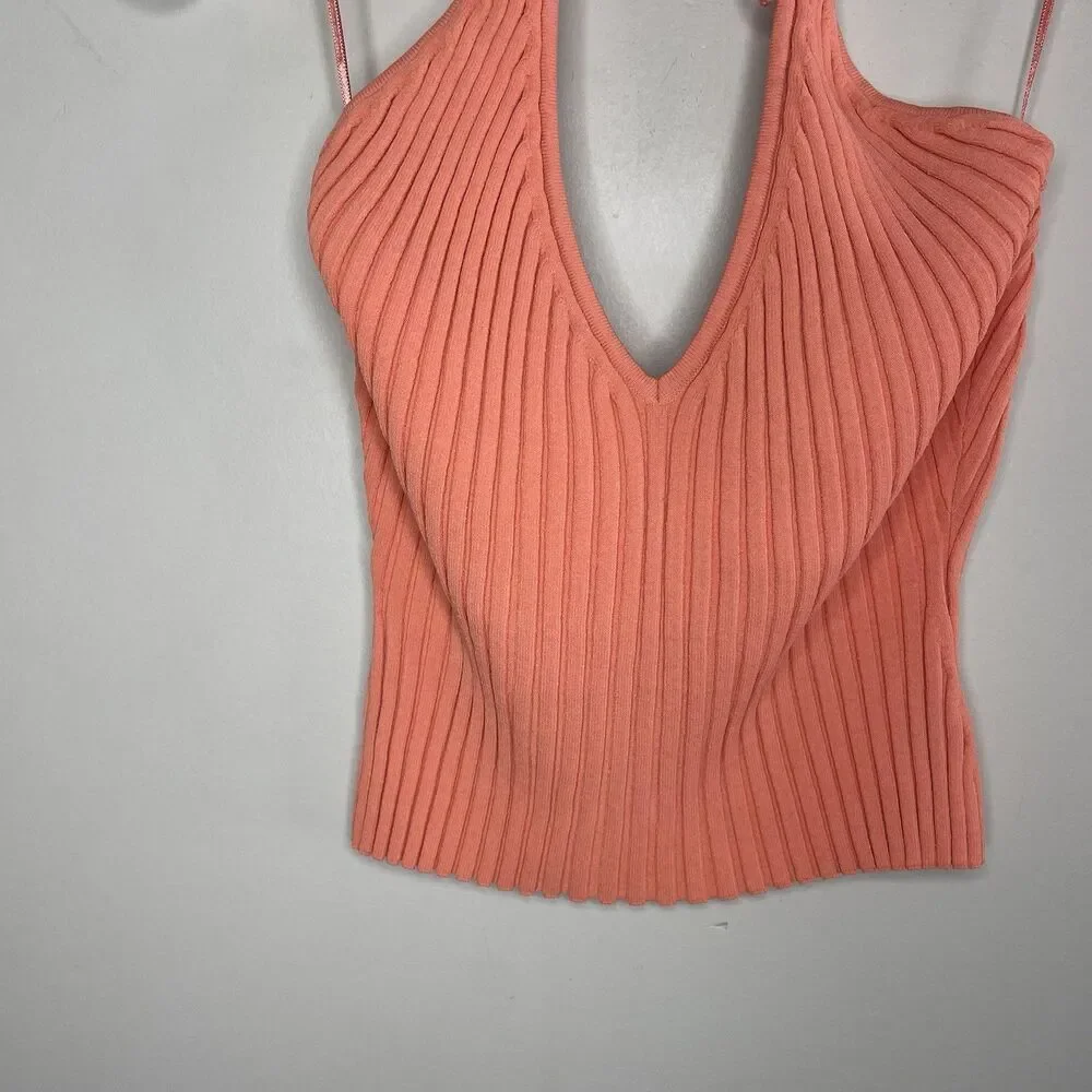 GAUGE81 Moura Plunge Top Women Small Ribbed Knit Halter Orange Viscose Blend - Picture 6 of 15